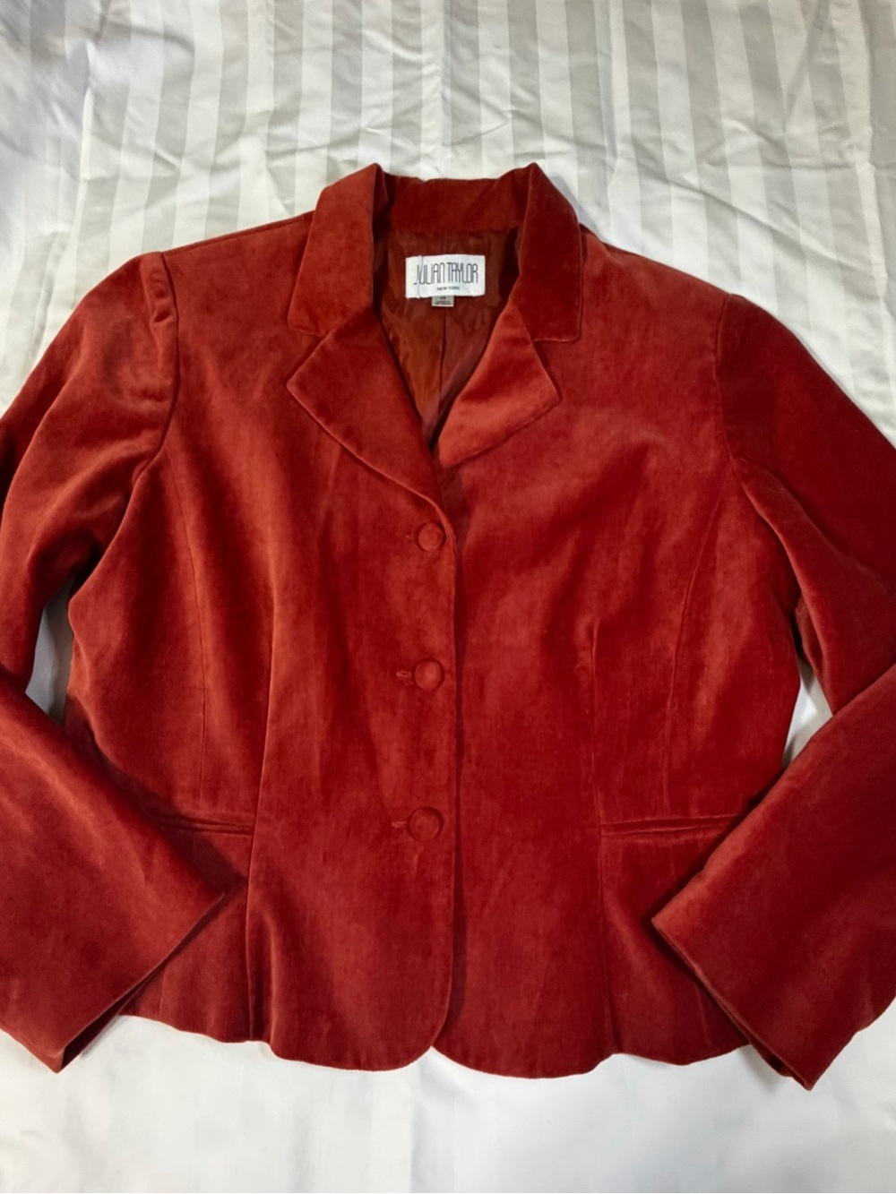 Vintage Velvet Blazer Womens 14 Rust-Red Jacket Office Preppy Academia
